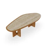 A top-down look at the Alba table, revealing the unique organic patterns and porous character of the natural travertine surface.
