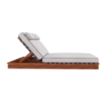 Altea sun lounger by Mediterrazza, double-seated outdoor bed with an intertwined cord backrest and white cream upholstery.