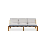 Amalfi Sofa – luxury Outdoor Sofa in Iroko Wood, Fabric, Cord by Mediterrazza. Front view showcasing sculptural silhouette and handcrafted Mediterranean design.