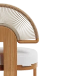 Antibes Bar Chair by Mediterrazza – close-up of Iroko Wood, Textile, Cord craftsmanship. Luxury Outdoor Bar Chair detail shot highlighting artisanal cord and frame quality.