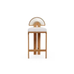 Antibes Bar Chair – luxury Outdoor Bar Chair in Iroko Wood, Textile, Cord by Mediterrazza. Front view showcasing sculptural silhouette and handcrafted Mediterranean design.
