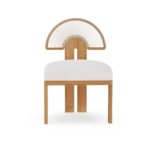 Antibes Dining Chair – luxury Outdoor Dining Chair in Iroko Wood, Textile, Cord by Mediterrazza. Front view showcasing sculptural silhouette and handcrafted Mediterranean design.