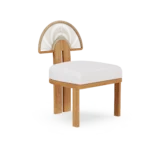 Antibes Dining Chair by Mediterrazza, Outdoor Dining Chair in Iroko Wood, Textile, Cord. Lifestyle front view set in a bespoke Mediterranean outdoor living space.