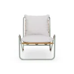 Bandol Armchair – luxury Outdoor Armchair in Lacquered Metal, Fabric, Leather by Mediterrazza. Front view showcasing sculptural silhouette and handcrafted Mediterranean design.