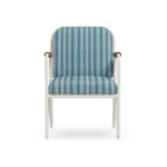Banús Dining Chair – luxury Outdoor Dining Chair in Lacquered Metal, Fabric, Cord by Mediterrazza. Front view showcasing sculptural silhouette and handcrafted Mediterranean design.