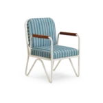 Banús Dining Chair by Mediterrazza, Outdoor Dining Chair in Lacquered Metal, Fabric, Cord. Lifestyle front view set in a bespoke Mediterranean outdoor living space.