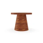 Bari outdoor table by Mediterrazza with iroko base, featuring an inlaid travertine top that blends Mediterranean stone with timeless design.