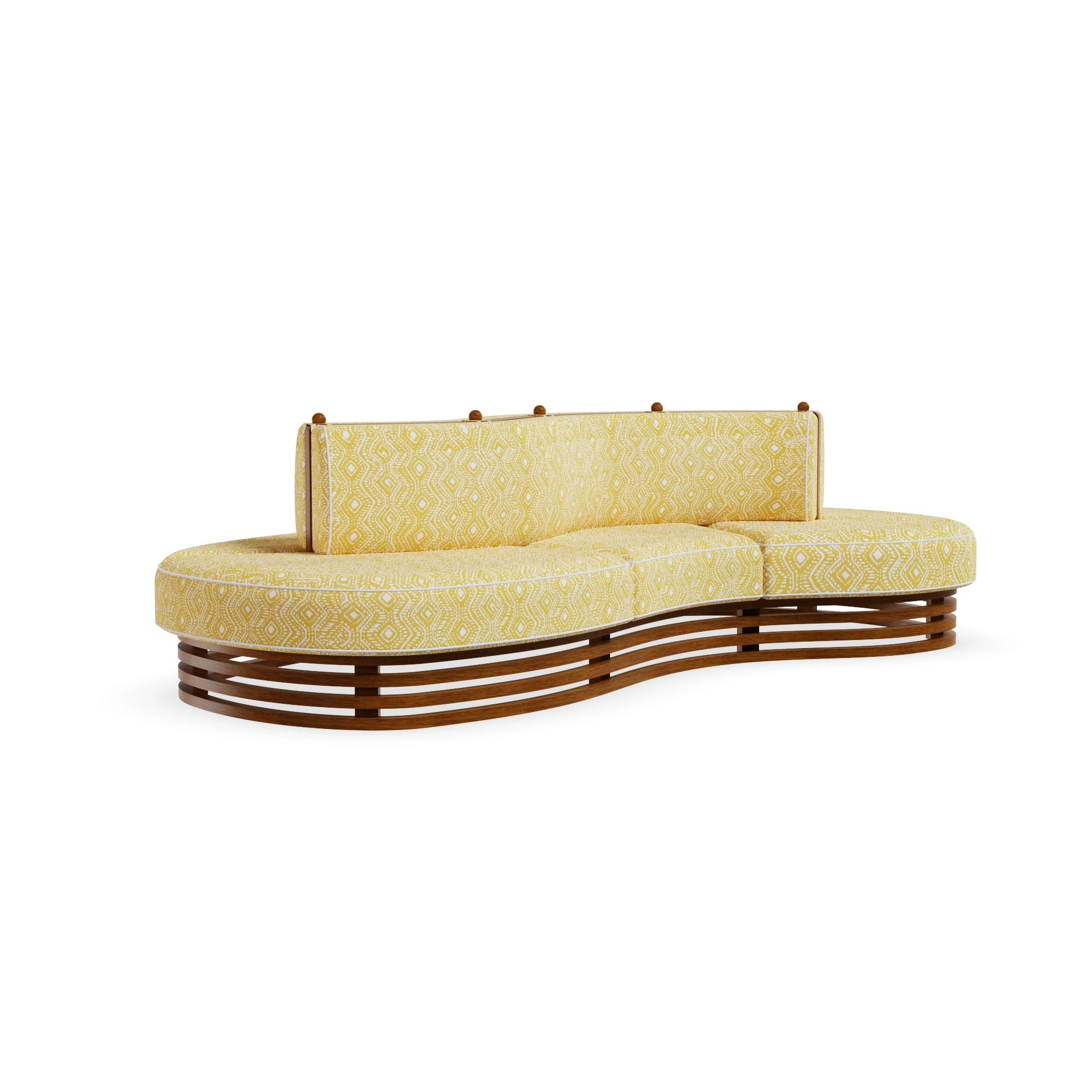 camogli-sofa-front-view-2-mediterrazza Camogli Sofa by Mediterrazza, Outdoor Sofa in Lacquered Metal, Fabric. Lifestyle front view set in a bespoke Mediterranean outdoor living space.