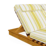 Close-up of the Cassis sunbed by Mediterrazza, focusing on the texture of the iroko wood and the intertwined leather strap backrest.