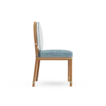 Corfu Dining Chair – Outdoor Dining Chair in Iroko Wood, Fabric, Cord by Mediterrazza. Side profile highlighting elegant proportions and artisanal craftsmanship.