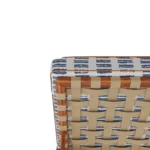 Macro view of the Corsica sunbed by Mediterrazza, highlighting the texture of the iroko wood and the premium synthetic leather finish.