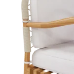 Ferrat Dining Chair by Mediterrazza – close-up of Iroko Wood, Fabric, Cord craftsmanship. Luxury Outdoor Dining Chair detail shot highlighting artisanal cord and frame quality.