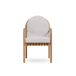 Ferrat Dining Chair – luxury Outdoor Dining Chair in Iroko Wood, Fabric, Cord by Mediterrazza. Front view showcasing sculptural silhouette and handcrafted Mediterranean design.