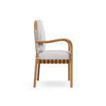 Ferrat Dining Chair – Outdoor Dining Chair in Iroko Wood, Fabric, Cord by Mediterrazza. Side profile highlighting elegant proportions and artisanal craftsmanship.