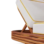 Close-up of the Jondal sunbed by Mediterrazza, focusing on the bohemian ribbed texture of the base and the elegant piping on the cushions.