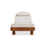 Jondal sun lounger by Mediterrazza seen from the front, highlighting its artisanal wood frame and Mediterranean-inspired comfort.