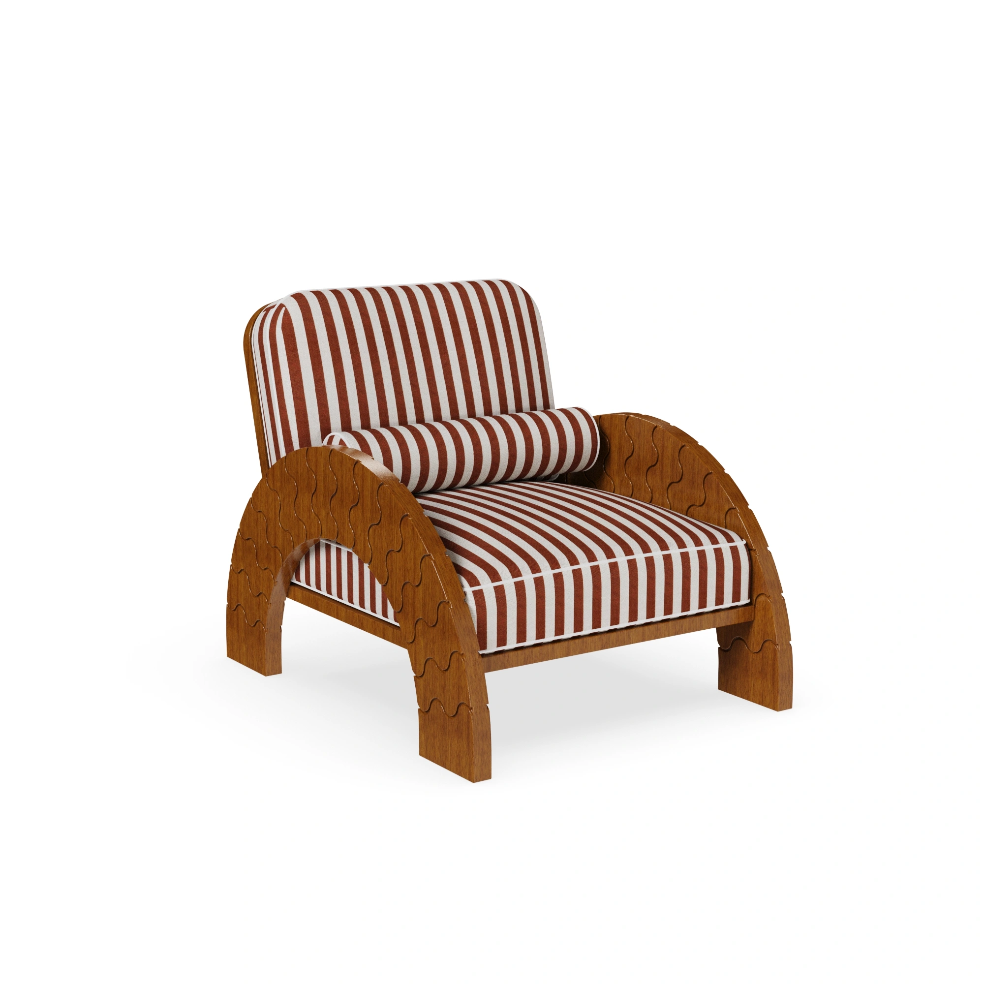 luna-armchair-front-view-2-mediterrazza Luna Armchair by Mediterrazza, Outdoor Armchair in Iroko Wood, Fabric, Cord. Lifestyle front view set in a bespoke Mediterranean outdoor living space.