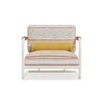 Manarola Armchair – luxury Outdoor Armchair in Iroko Wood, Fabric, Cord by Mediterrazza. Front view showcasing sculptural silhouette and handcrafted Mediterranean design.