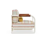 Manarola Armchair – Outdoor Armchair in Iroko Wood, Fabric, Cord by Mediterrazza. Side profile highlighting elegant proportions and artisanal craftsmanship.