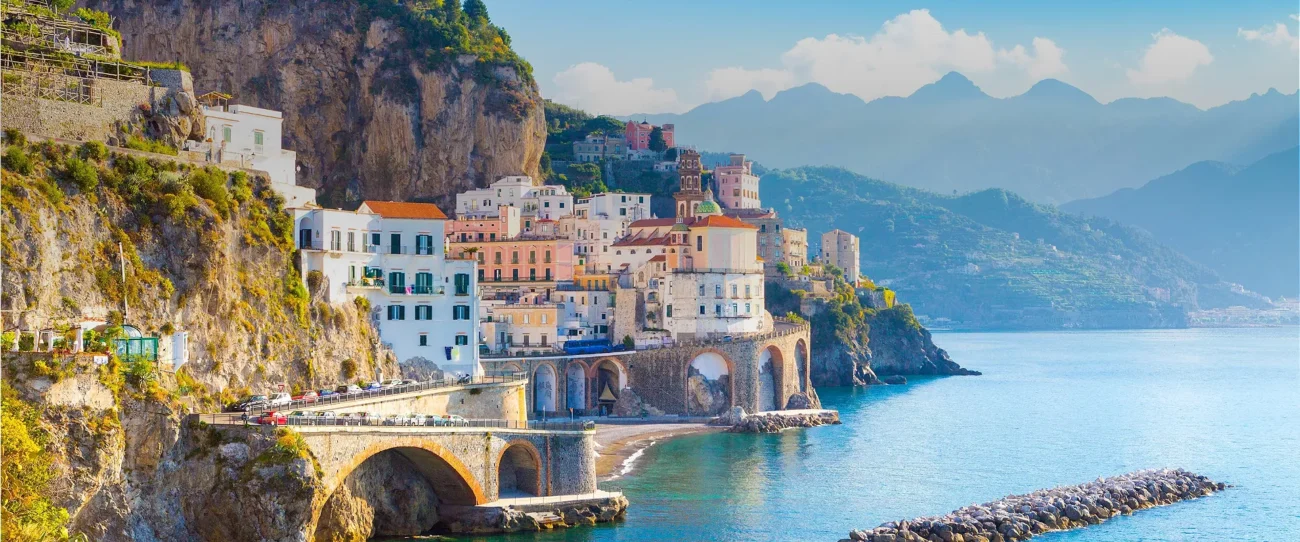 picturesque mediterranean coastal town built on cliffs overlooking the sea
