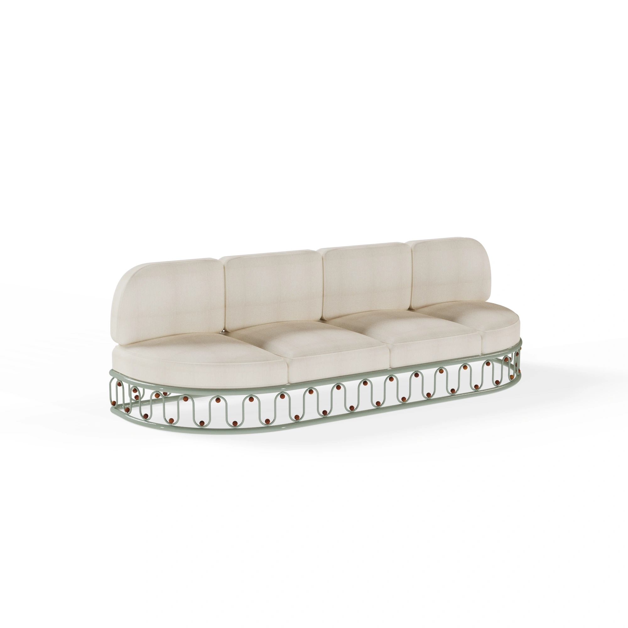 monterosso-sofa-front-view-2-mediterrazza Monterosso Sofa by Mediterrazza, Outdoor Sofa in Iroko Wood, Fabric, Cord. Lifestyle front view set in a bespoke Mediterranean outdoor living space.