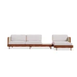 Moraira Sofa – luxury Outdoor Sofa in Lacquered Metal, Fabric by Mediterrazza. Front view showcasing sculptural silhouette and handcrafted Mediterranean design.