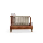 Moraira Sofa – Outdoor Sofa in Lacquered Metal, Fabric by Mediterrazza. Side profile highlighting elegant proportions and artisanal craftsmanship.