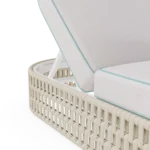 Detailed view of the Navagio sunbed by Mediterrazza, highlighting the artisanal cord weaving and the refined finish of the metal base.