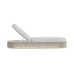 Side profile of the Navagio sunbed by Mediterrazza, emphasizing the adjustable reclining back and its sleek, coastal silhouette.