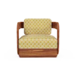 Oia Armchair – luxury Outdoor Armchair in Iroko Wood, Fabric, Cord by Mediterrazza. Front view showcasing sculptural silhouette and handcrafted Mediterranean design.