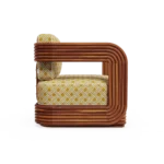 Oia Armchair – Outdoor Armchair in Iroko Wood, Fabric, Cord by Mediterrazza. Side profile highlighting elegant proportions and artisanal craftsmanship.