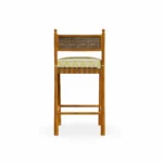 Olbia Bar Chair by Mediterrazza – Outdoor Bar Chair in Iroko Wood, Fabric, Cord. Rear view revealing refined construction and distinctive backrest design.