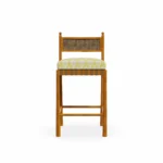 Olbia Bar Chair – luxury Outdoor Bar Chair in Iroko Wood, Fabric, Cord by Mediterrazza. Front view showcasing sculptural silhouette and handcrafted Mediterranean design.