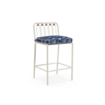 Ostuni Bar Chair by Mediterrazza, Outdoor Bar Chair in Lacquered Metal, Fabric, Cord. Lifestyle front view set in a bespoke Mediterranean outdoor living space.