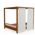 Rear view of the Paraggi sunbed by Mediterrazza, highlighting the sophisticated synthetic cord detailing along the back and the solid iroko structure.