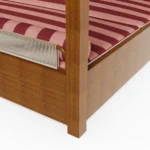 Detailed side view of the Paraggi sunbed by Mediterrazza, highlighting the intricate synthetic cord weaving on the armrests and the wood's grain.