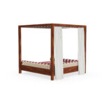 Rear view of the Paraggi sunbed by Mediterrazza, highlighting the sophisticated synthetic cord detailing along the back and the solid iroko structure.