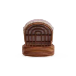 Rear view focusing on the solid iroko wood structure and the elegant curve of the adjustable backrest.