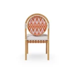 Portofino Dining Chair by Mediterrazza – Outdoor Dining Chair in Iroko Wood, Fabric, Cord. Rear view revealing refined construction and distinctive backrest design.