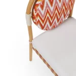 Portofino Dining Chair by Mediterrazza – close-up of Iroko Wood, Fabric, Cord craftsmanship. Luxury Outdoor Dining Chair detail shot highlighting artisanal cord and frame quality.