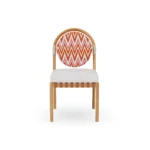 Portofino Dining Chair – luxury Outdoor Dining Chair in Iroko Wood, Fabric, Cord by Mediterrazza. Front view showcasing sculptural silhouette and handcrafted Mediterranean design.