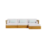Ramatuelle Sofa – luxury Outdoor Sofa in Iroko Wood, Fabric, Cord by Mediterrazza. Front view showcasing sculptural silhouette and handcrafted Mediterranean design.
