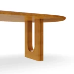 Close-up of the Rome table's base, focusing on the handcrafted joinery and the distinctive arch design that defines its Roman character.