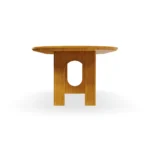 Side profile of the Rome table, emphasizing the slim tabletop edge and the sophisticated curvature of the arched leg structure.