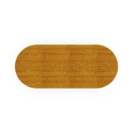 Top-down perspective of the Rome dining table, showcasing the smooth, elongated oval surface and the natural grain of the iroko wood.