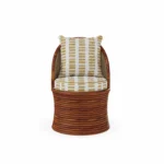 Smeralda Dining Chair – luxury Outdoor Dining Chair in Iroko Wood, Fabric, Cord by Mediterrazza. Front view showcasing sculptural silhouette and handcrafted Mediterranean design.