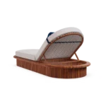 Rear perspective of the Sóller sunbed, highlighting the adjustable backrest finished in durable synthetic leather.
