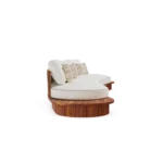Sorrento Sofa – Outdoor Sofa in Iroko Wood, Fabric, Cord by Mediterrazza. Side profile highlighting elegant proportions and artisanal craftsmanship.