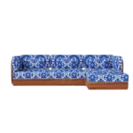 Taormina Sofa – luxury Outdoor Sofa in Iroko Wood, Fabric, Cord by Mediterrazza. Front view showcasing sculptural silhouette and handcrafted Mediterranean design.