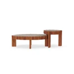 Trapani modular table by Mediterrazza, outdoor side table set in iroko wood with natural stone surfaces and artisanal craftsmanship.